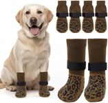 PICK FOR LIFE Non Slip Dog Socks with Grippers Prevent from Licking Paws,Anti-Slip Dogs Grip Socks for Senior Dogs on Hardwood Floor(Brown,2Pairs,L)