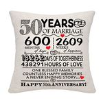 50 Years of Marriage Gift 50th Wedding Anniversary Cushion Cover Keepsake Decoration Gift for Couples Parents Women Men Mum Dad Husband Wife Grandma Grandad Aunt Uncle Friends (50 YEARS)