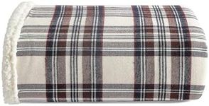 Eddie Bauer Edgewood Plaid Flannel Sherpa Throw Blanket, Khaki