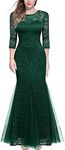 Miusol Women's Classy Floral Lace 2/3 Sleeve Mermaid Evening Formal Maxi Dress (Medium, Dark Green)