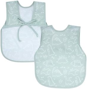 BapronBaby Dino Friends Sage Bapron - No Neck Tie Safer Bib for Baby & Toddler - Soft Waterproof Stain Resistant - Machine Washable - Sz Preschool 3-5yrs