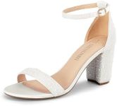 DREAM PAIRS Women's Chunk Low Heel Pump Sandals,Size 9.5,WHITE-PEARL,CHUNK