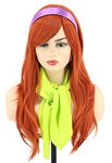 Topcosplay Wig Women's Long Wavy Orange Wig with Headband Scarf Halloween Cosplay Wigs