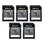 PNY 32GB Elite Class 10 U1 V10 SDHC Flash Memory Card 5-Pack - 100MB/s Read, Class 10, U1 Full HD, UHS-I, Full Size SD