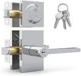 Mega Handles - Glamor Entry Combo I Entry Door Handle and Single Cylinder Deadbolt Lock and Key Combo Pack - Heavy Duty Locking Door Knob for Left or Right-Handed Doors - Polished Chrome