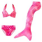 KESYOO Girl Swimsuit 1Set of 3Pcs Gifts Swimming Bikini Set Mermaid Tail Tails Swimmable Costume for Kids Girls Bathing Suit for Mermaid Theme Party Size 130 (Rosy) Women Swimsuits