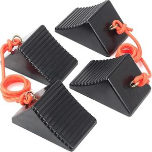 OULEME Heavy Duty Rubber Wheel Chocks with Eyebolt, Solid Wheel Stoppers for Camper, Travel Trailer, RVs, Truck, and ATV, Anti-Slip and Anti-Oil Design, 8"x5"x4"(4-Pack)