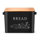 Herogo Bread Bin, Metal Bread Box with Wooden Lid for Cutting Bread Board, Extra Large Bread Holder Holds 2 Loaves, Space Saving Bread Storage for Kitchen Countertop, 33x18x24.5cm (Black)