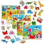 The Twiddlers - 5 Bright Coloured Wooden Jigsaw Peg Puzzles for Early Education, Perfect for School Classrooms, Home, Travel