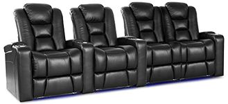 Valencia Venice Home Theater Seating | Premium Top Grain Italian 11000 Leather, Power Recliner, Power Headrest, LED Lighting (Row of 4 Loveseat Right, Black)