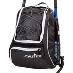 Athletico Baseball Bat Bag - Backpack for Baseball, T-Ball & Softball Equipment & Gear for Kids, Youth, and Adults | Holds Bat, Helmet, Glove, & Shoes | Separate Shoe Compartment, & Fence Hook (Black)