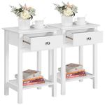 Yaheetech White Bedside Tables Set of 2PCs, Small Side Tables With Drawer, Wooden Nightstands Storage Unit with Shelf for Living Room & Bedroom, 30x40x61cm