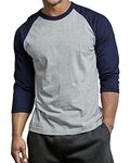 Men's Raglan Baseball Tee Shirt - Casual T-Shirts, Navy / Lt.grey, X-Large