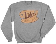 Ripple Junction Gilmore Girls Adult Men's Crewneck Pullover Sweatshirt Luke's Diner Vintage Coffee Logo Officially Licensed, Heather Grey, Small