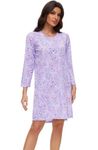 CHUNG Women Cotton Nightgown Long Sleeve Crew Neck Dress Nightdress Pajamas Above Knee,77-PurpleStar-M