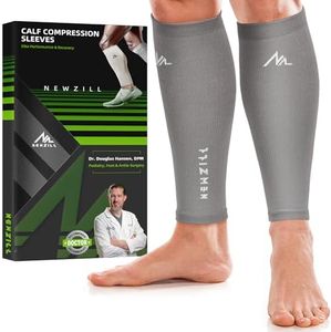 NEWZILL Calf Compression Sleeve for Men & Women | Footless Compression Socks for Shin Splint Relief, Varicose Veins | Perfect Leg Sleeve for Running, Travel, Nursing, Work, Fitness (S/M Grey 1Pair)
