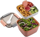 MUJUZE Salad Containers for Lunch, 52oz Lunch Box with Salad Dressing Container to Go, Salad Lunch Containers, BPA-Free, Salad Bowl Lunch Container with Lid, Lunch Box with 3-Compartments (Pink)