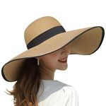 BABAHU Women Foldable Floppy Wide Brim Straw Sun Hat Summer Beach Hat UV UPF 50+