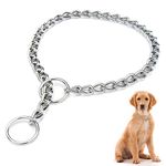 Carreuty Metal Dog Chain Collar, Durable Thick Choke Collar for Pet Outdoor Training Walking, Puppy Adjustable Chain Collar Silver Metal Necklace - M Length 55cm Diameter 3.0mm