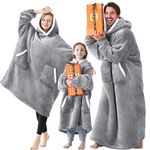 EHEYCIGA Wearable Blanket Hoodie, Oversized Hooded Blanket for Women Men Kids, Warm Comfy Flannel Fleece Sherpa Blanket with Pockets, Grey, 44 x 38 Inches