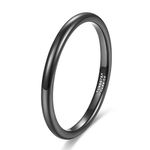 2mm Thin Black Rings for Women Wedding Bands Tungsten Carbide Ring Slim Plain Dome Comfort Fit Size 9.5