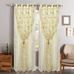 JVIN FAB Cotton Embroidered Floral Double Grommet Curtains (7 Ft, Peach) - Pooja Room/Living Room/Dining Hall/Hotel/Bedroom/Kid Room/Kitchen - Set Of 2