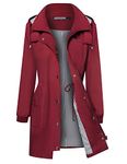 Bloggerlove Women's Rain Coat Lightweight Hooded Long Raincoat Outdoor Breathable Rain Jackets Wine Red L