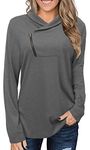 CHICZONE Ladies Tunic Tops Women Long Sleeve Sweatshirt Fall Lapel Tshirt Blouse V Neck Plain Casual Jumpers Loose Shirt for Women Grey Medium