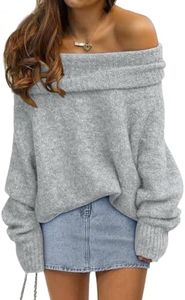 LILLUSORY Off The Shoulder Sweater Tops Oversized Stay Put Neckline Ultra Soft Perfect for Going Out Date Nights Casual Evenings HeatherGrey XL