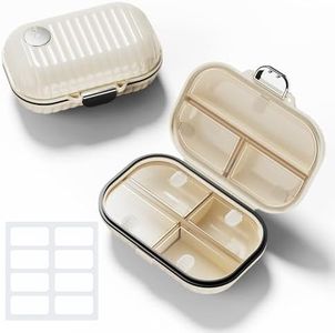 Lechchy Travel Pill Organizer with Labels, 7 Compartments Portable Pill Box, Small Pill Case for Pocket Purse, Daily Vitamin Supplement Pill Container with Medicine Tracker Travel Essentials 1 Pack