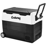 COSTWAY Car Refrigerator with Wheels, 58-Quart Dual-zone Electric Cooler with 12V/24V DC, 100-240V AC, -4°F To 50°F, Portable Handle RV Fridge Freezer for Home Camping Traveling Truck Vehicles, Black