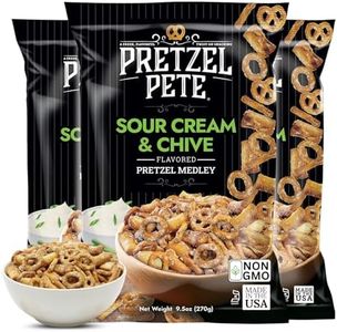 Pretzel Pete Sour Cream Chive Seasoned Pretzel Medley, Nut-Free and Sesame-Free Snack, Small Batch, Bold Flavor (9.5oz, Pack of 3)