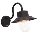 Betta Lighting PIR Outdoor Wall Light – Fisherman IP44 Rated Motion Sensor Security Light – Goose Neck Wall Lantern - External Garden Porch Down Light - 40W E27 GLS (bulb not included) – Matt Black
