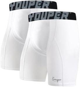 Youper 2-Pack Adult Compression Shorts w/Cup Pocket, Men's Athletic Supporter for Baseball & Football (Medium, White)