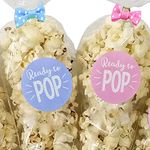 Baby Shower Favours - Ready to Pop - Popcorn Favour Bags - favour bags stickers and pre-tied bows (Blue)