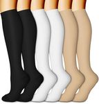 CHARMKING 6 Pairs-Compression Socks for Women & Men Circulation Best Support for Nurses, Running, Athletic,Flight Travel, 31 Black/Black/White/White/Beige/Beige, Small-Medium