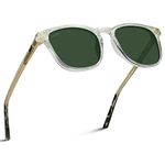 WearMe Pro - Modern Polarized Lens Square Sunglasses for Men and Women, Clear Frame/Smoke Green Lens, One Size