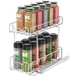 SimpleHouseware 2-Tier Spice Rack Slide Out Wire Basket Drawer Organizer for Cupboard and Kitchen, White