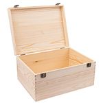 Extra Large Natural Pine Wood Box, 13" x 10" x 6.5" Unfinished Wooden Box with Hinged Lid & Clasp, Wood Storage Box for DIY, Painting, Handcraft Projects