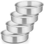 8 Inch Cake Pan Set of 4, E-far Stainless Steel Round Layer Cake Baking Pans, Non-Toxic & Healthy, Mirror Finish & Dishwasher Safe