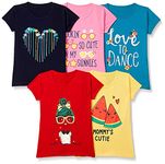 T2F Girls Regular Fit Cotton Round Neck T-Shirt (Pack of 5) (GLS-TSRT-01_Multicolor 5_11-12 years)