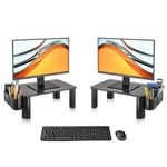 Pholiten 2 Pack Monitor Stand Riser, 3 Height Adjustable Monitor Stand， Flat Screen TV Monitor Stand Riser, Sturdy Metal Laptop Computer Monitor Stand Shelf for Printer, iMac,Premium Metal Monitor