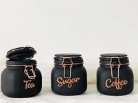 HAPPY BORN Classic Glass Airtight Tea Coffee Sugar Containers For Kitchen Storage Container With Lid For Tea Coffee & Sugar, Dry Fruit Jars, Storage Box, Set Of 3, Black