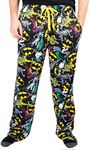 Batman Logos & DC Comics Characters All Over Print Mens Black Sleep Pajama Pants-L