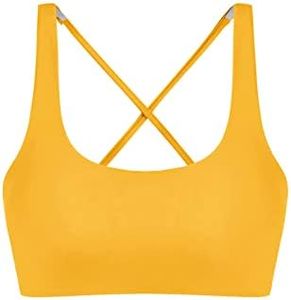 ZAFUL Women's Adjustable Lace-up Bikini Top Push Up Padded Swimsuit Tops Scoop Neck Yellow L