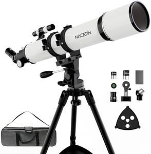 NACATIN Telescope for Adults & Beginners, 90mm Aperture 800mm Focal Length | Portable Refractor Telescope for Moon & Planet Stargazing, with AZ Mount, Steel Tripod, Phone Adapter & Carry Bag