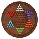 Toolart Fine Craft India Chinese Checkers Game Set with 12-Inch Diameter Round Wooden Board, Finish Acrylic Beads