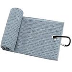 FINGER TEN Golf Towels for Golf Bags with Clip Waffle 24"X16" Value Set, Tri-fold Towel Hook Loop Microfiber for Men Women Club Cleaning Groove Cleaner (Grey Towel)