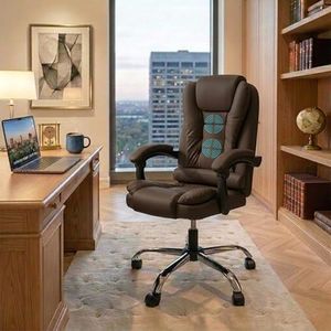 Casa Copenhagen Italia Premium Leatherette Office Chair for Work | Boss Chair, Ergonomic Executive, Luxurious Cushioned Arms & Seat, 2 Point Back Massager, Heavy Duty Metal Base (Brown)