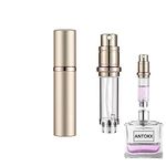 Perfume Travel Spray Bottle Atomizer - 5ML ANTOKX Atomizer Perfume Bottle, Scent Pump Case, Luxury Leakproof Refillable Perfume Spray Bottle for Women and Men (Gold)